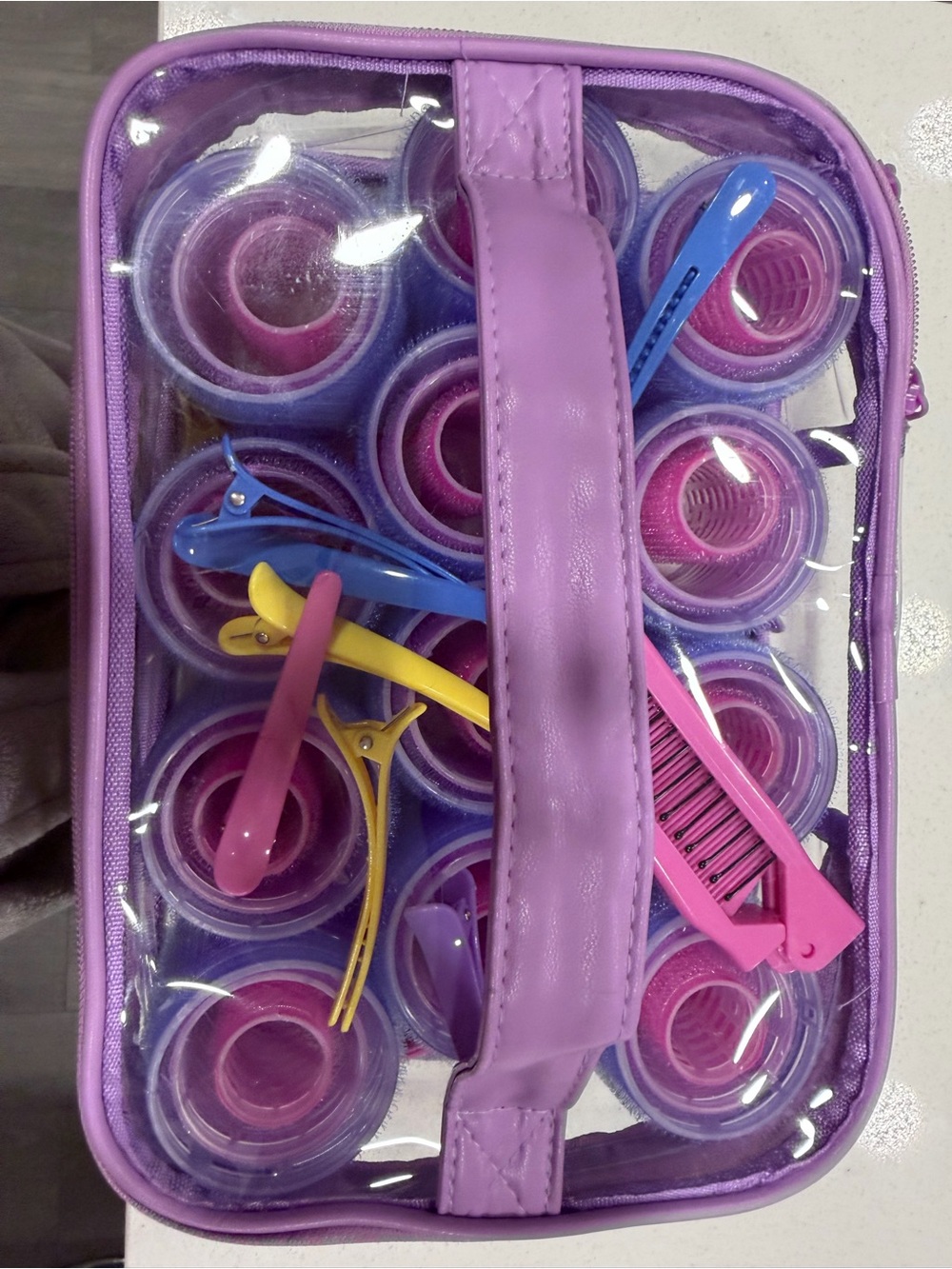 Purple Hair Roller Set with Clips and Comb
